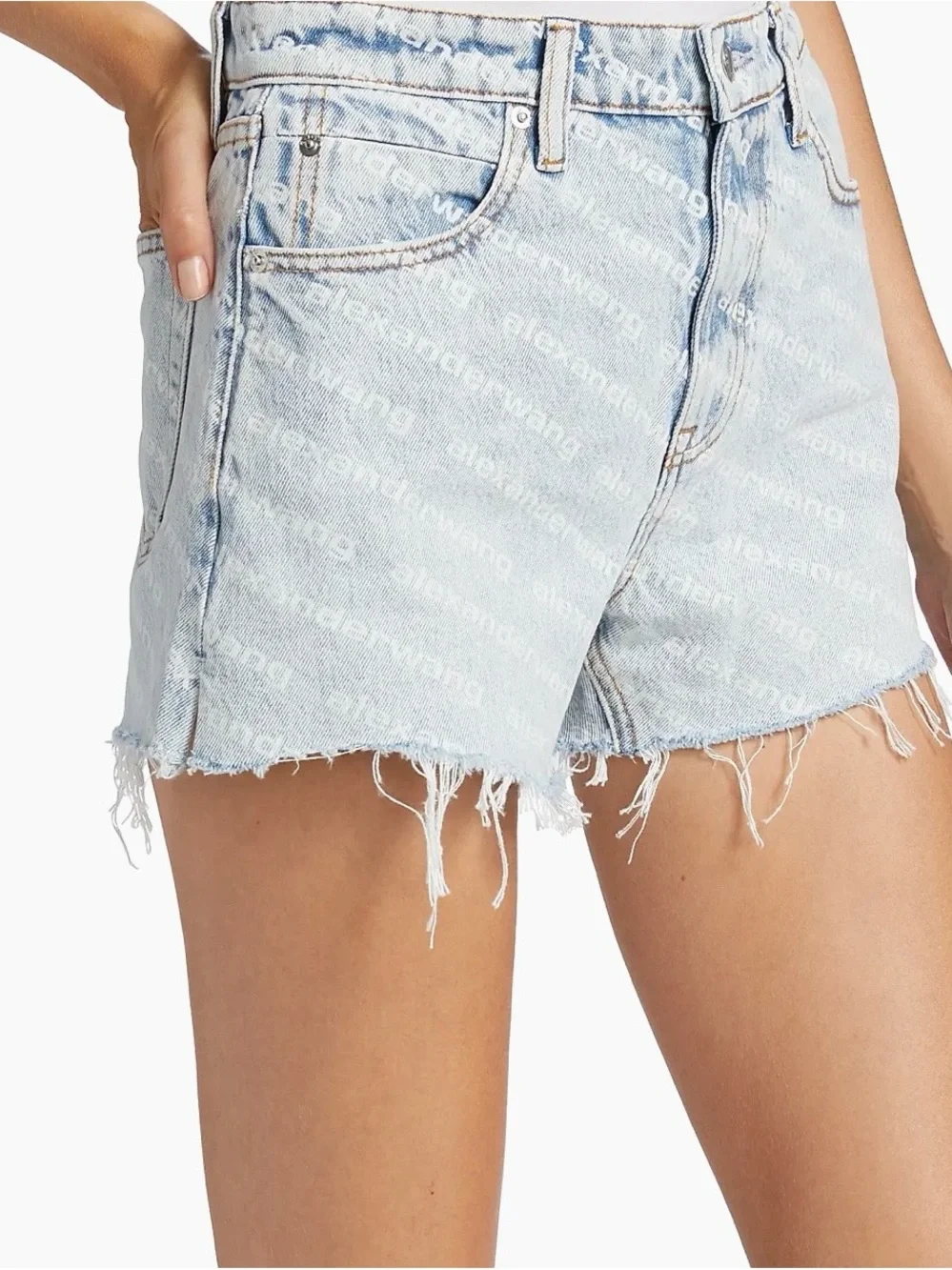 Alexander Wang Bite Logo Cutoff Denim Shorts, 28